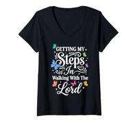 Women's Getting My Steps in Walking with The Lord V-Neck T-Shirt