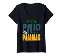Womens Getting Paid in My Pajamas Remote Work Comfort Humor V-Neck T-Shirt