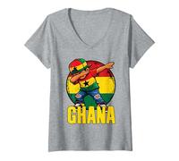 Women's Ghana Dabbing Boy Ghanaian Flag V-Neck T-Shirt