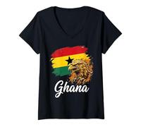 Women's Ghana Flag with Golden Eagle V-Neck T-Shirt