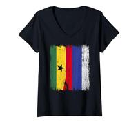Womens Ghana Russia Half Flag Ghanaian Russian Jersey V-Neck T-Shirt