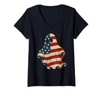 Women's Ghost American Flag 4th of July V-Neck T-Shirt