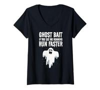 Womens Ghost Bait If You See Me Running Run Faster Funny Paranormal V-Neck T-Shirt
