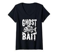 Womens Ghost Bait Skeleton Fish Design V-Neck T-Shirt
