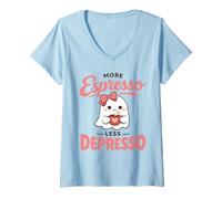 Women's Ghost Coffee Caffeine Lover Spooky Espresso V-Neck T-Shirt