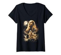 Women's Ghost Howling at the Moon Meme Halloween Costume 2026 V-Neck T-Shirt