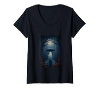 Womens Ghost In The Rain Under Umbrella V-Neck T-Shirt