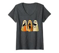 Womens Ghost Kitty Cats Halloween - Cute Spooky Black Cats Costume V-Neck T-Shirt