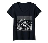 Women's Ghost Knifefish Line Art Aquarist V-Neck T-Shirt