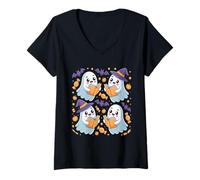 Womens Ghost Reading Books Halloween - Spooky Librarian V-Neck T-Shirt