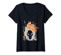 Womens Ghost Rider Orange Flame V-Neck T-Shirt