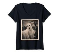 Women's Ghost Selfie Cemetery Scary Halloween V-Neck T-Shirt