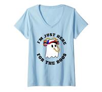 Women's Ghost Sipping Beer from Beer Hat I'm Just Here for the Boos V-Neck T-Shirt
