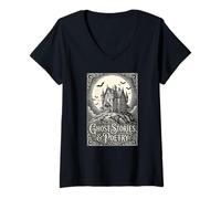 Women's Ghost Stories and Poetry Victorian Haunted House Gothic V-Neck T-Shirt