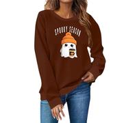 Womens Ghost Sweatshirts Halloween Theme Jumper Tops Fashion Graphic Print Long Sleeve Blouse Casual Crewneck Sweatshirt Lightweight Fall Pullover 30th Birthday Gifts for Women,Coffee,S,u106a