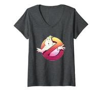 Women's Ghostbusters 80s Synthwave Outrun Sunset No-Ghost Vintage V-Neck T-Shirt