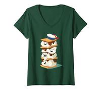 Women's Ghostbusters Stay Puft Marshmallow Men S'Mores Stack V-Neck T-Shirt, Dark Green, Large