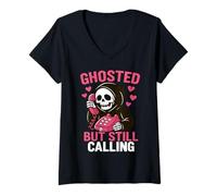 Womens Ghosted But Still Calling Ghost Funny Couples Valentines V-Neck T-Shirt