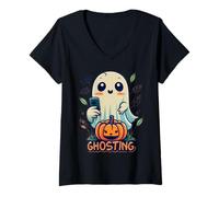 Womens Ghosting LOL Spooky, Sweet, and Totally Text able V-Neck T-Shirt