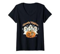 Womens Ghostly Giggles Singing Ghosts V-Neck T-Shirt