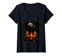 Womens Ghosts Reading by Campfire Under Full Moon V-Neck T-Shirt