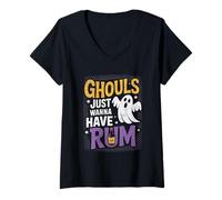 Womens Ghouls just Wanna Have Rum Halloween Funny Spooky V-Neck T-Shirt