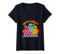 Womens Ghouls Retro Halloween Ghost Design V-Neck T-Shirt