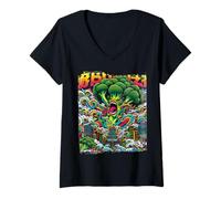 Womens Giant Broccoli Monster Japanese Broccozilla V-Neck T-Shirt