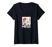 Women's Giant Kaiju Cat Ramen V-Neck T-Shirt