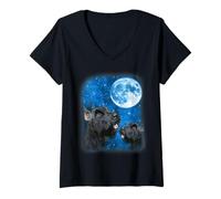 Womens Giant Schnauzer Dog Howling At The Moon Night Starry Sky V-Neck T-Shirt
