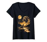 Women's Giant Schnauzer Howling to The Moon V-Neck T-Shirt