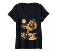 Women's Giant Schnauzer Howling to The Moon V-Neck T-Shirt