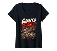 Women's Giants Fall The Battle is The Lord's David and Goliath Bible V-Neck T-Shirt