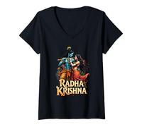 Womens Gifts for Hindus Hinduism Diwali Festival Radha Krishna V-Neck T-Shirt