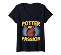 Women's Gifts for Pottery Makers with Passion Pottery V-Neck T-Shirt