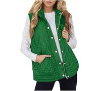 womens gilet Womens Quilted Gilet Full Zip Sleeveless Waistcoat Pocket Button Lightweight Warm Jackets Padded Vests Coat Fasion Outdoor Hiking Sports Fall Winter Warm Outfits Green XXL
