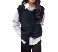 Women'S Gilets Cable Knit Sleeveless Round Neck Vest Knitted Jumper Sweater Button Down Pullover Top Vintage Plain Spring Cardigan Fashion Casual Asymmetrical Hem Knit Tank Top All Match Waistcoat