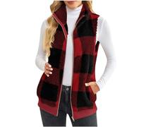 Women's Gilets Clearance Teddy Fleece Plaid Waistcoat Gilet Sherpa Fluffy Vest Body Warmer Lightweight Cozy Gilet Ladies Winter Warm Jacket Fuzzy Sleeveless Coat Checked Outwear