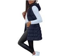 Women's Gilets Long Hooded Quilted Gilet Zip Up Sleeveless Lightweight Windproof Waistcoat Padded Winter Down Jacket Longline Body Warmer Thick Parka Tank Top Outwear Coat with Pockets