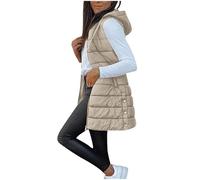 Women's Gilets Long Hooded Quilted Gilet Zip Up Sleeveless Lightweight Windproof Waistcoat Padded Winter Down Jacket Longline Body Warmer Thick Parka Tank Top Outwear Coat with Pockets