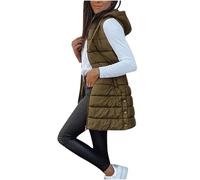 Women's Gilets Long Hooded Quilted Gilet Zip Up Sleeveless Lightweight Windproof Waistcoat Padded Winter Down Jacket Longline Body Warmer Thick Parka Tank Top Outwear Coat with Pockets