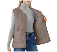 Womens Gilets Sleeveless Down Coats UK Plus Size Thermal Jackets V Neck Buckle Down Vest Jacket Plain Colour Body Warmer with Pockets Outdoor Quilted Gilet Waistcoat