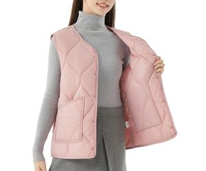 Womens Gilets Sleeveless Down Coats UK Plus Size Thermal Jackets V Neck Buckle Down Vest Jacket Plain Colour Body Warmer with Pockets Outdoor Quilted Gilet Waistcoat
