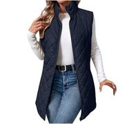 Women's Gilets Warm Sleeveless Down Cotton Vest Mid-length Quilted Padded Jackets with Pockets Solid Color Puffer Thicken Warm Body Warmer Zippered Lightweight Coat Ladies Comfy Soft Vests Outdoor