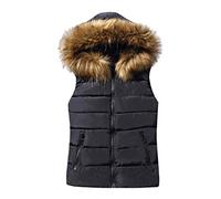 Women's Gilets with Fur Hood,Ladies Gilet Clearance Petite Padded Puffer Bodywarmers Outerwear Quilted Down Jacket Casual Zip Warm Parka Coat Hooded Winter Waistcoat with Pockets UK