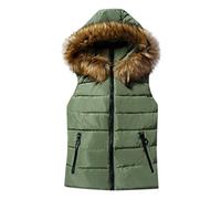 Women's Gilets with Fur Hood,Ladies Gilet Sale Clearance Petite Padded Puffer Bodywarmers Outerwear Quilted Down Jacket Casual Zip Warm Parka Coat Hooded Winter Waistcoat with Pockets UK