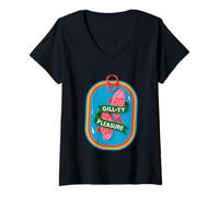 Womens Gill-Ty Pleasure Funny Fish Pun Humor V-Neck T-Shirt