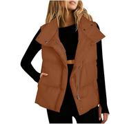 Womens Gillette Body Warmer Women'S Plush Gilet Ladies Sleeveless Padded Jacket Button Up Vest Body Warmer Solid Color Outerwear Quilted Waistcoat With Pockets