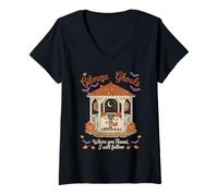 Womens Gilmore Ghouls Cute Halloween Ghost Spooky Season Fall V-Neck T-Shirt