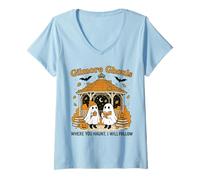 Womens Gilmore Ghouls Ghosts Where You Haunt I Will Follow Design V-Neck T-Shirt